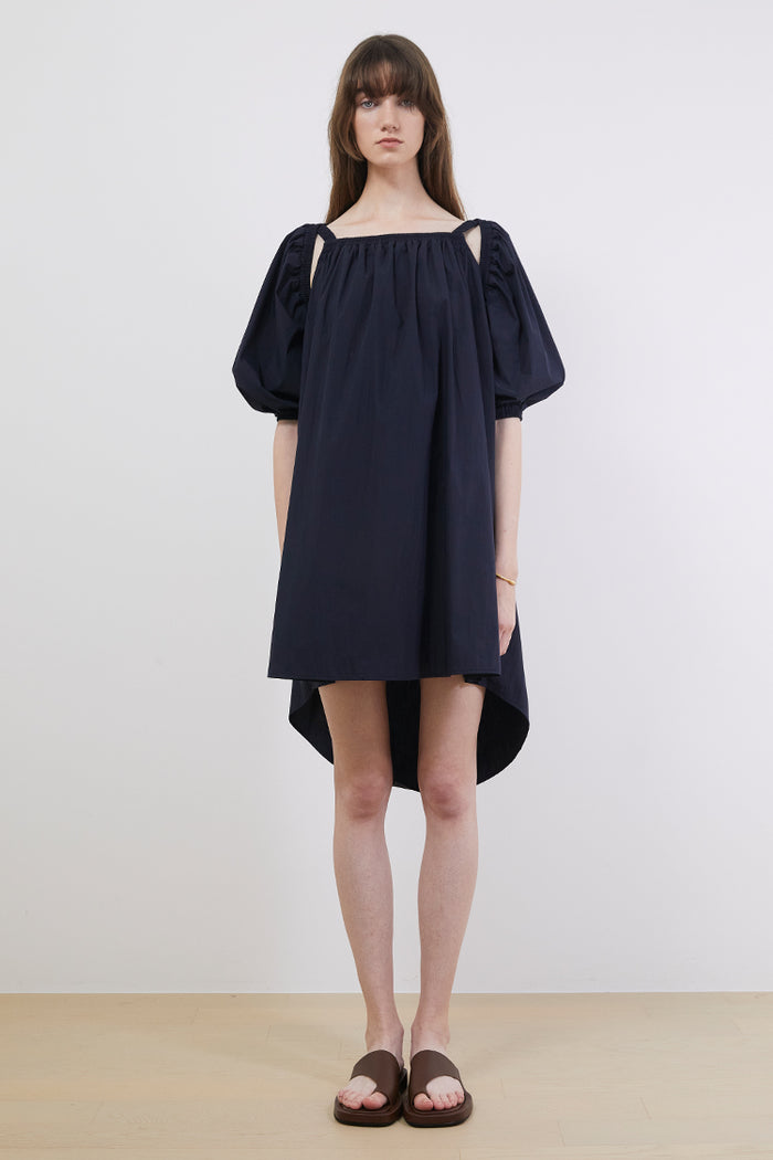 Goen.j Off-the-shoulder Puffed Sleeves Mini Dress NAVY