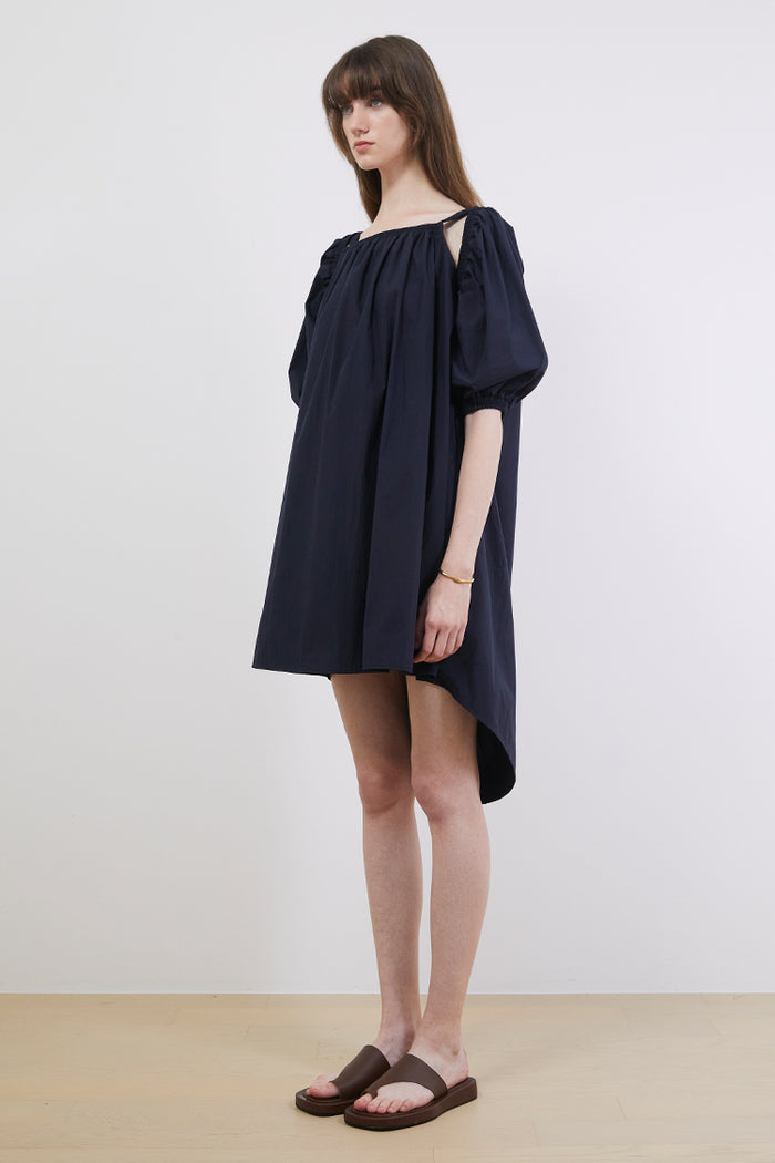 Goen.j Off-the-shoulder Puffed Sleeves Mini Dress NAVY