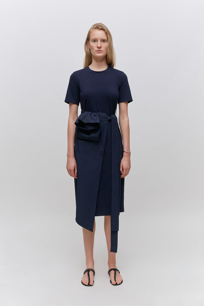 Goen.j Overlay Cotton Jersey And Poplin Wrap Dress IVORY