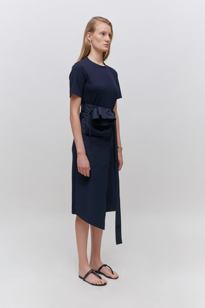 Goen.j Overlay Cotton Jersey And Poplin Wrap Dress IVORY