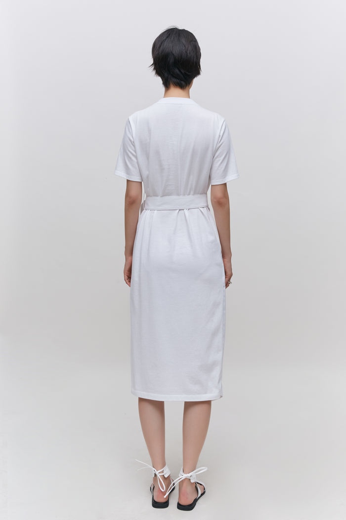 Goen.j Overlay Cotton Jersey And Poplin Wrap Dress IVORY