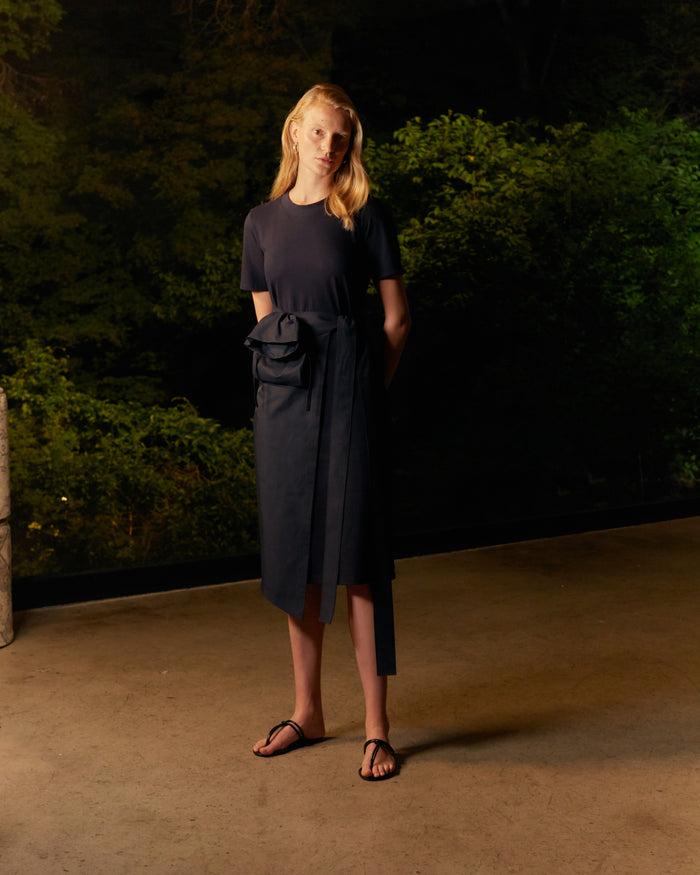 goen.j Overlay cotton jersey and poplin wrap dress IVORY