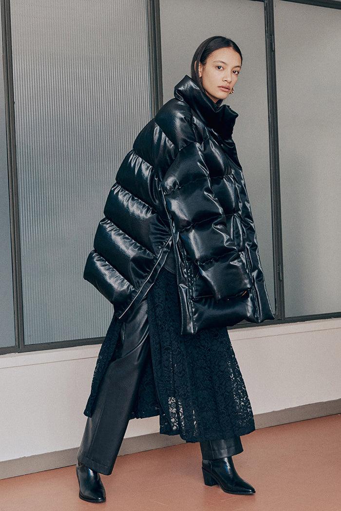 Goen.j Oversized Glossed Faux-leather Quilted Shell Down Jacket