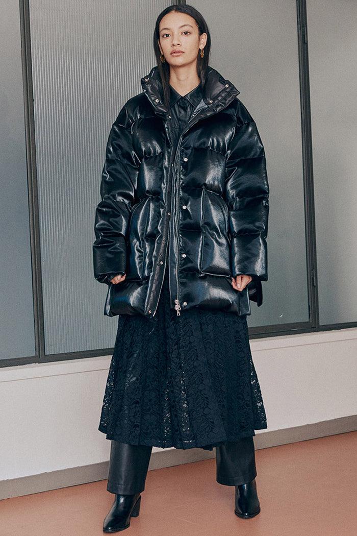 goen.j Oversized glossed faux-leather quilted shell down jacket