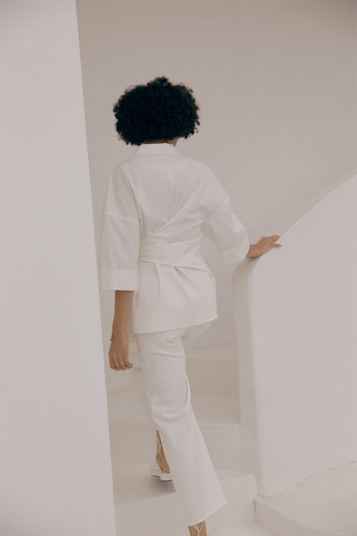 Goen.j Oversized Knotted Detail Cotton-blend Shirts IVORY