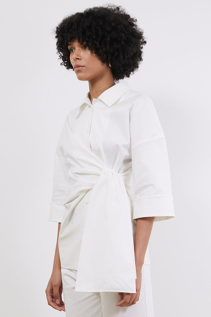 Goen.j Oversized Knotted Detail Cotton-blend Shirts IVORY