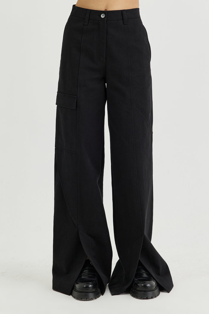 Goen.j Paneled Cotton-twill Wide-leg Cargo Pants BLACK