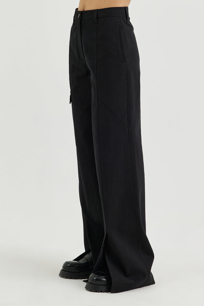Goen.j Paneled Cotton-twill Wide-leg Cargo Pants BLACK