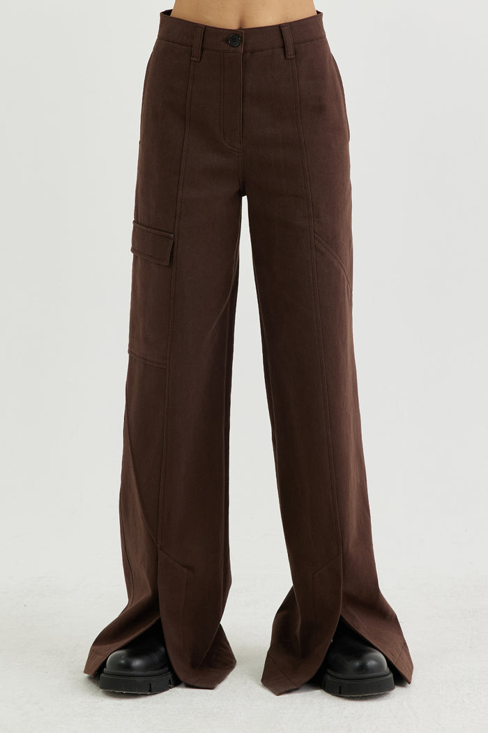 Goen.j Paneled Cotton-twill Wide-leg Cargo Pants BROWN
