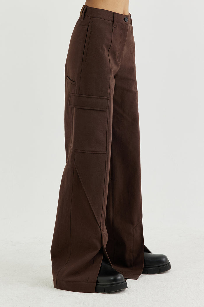 Goen.j Paneled Cotton-twill Wide-leg Cargo Pants BROWN