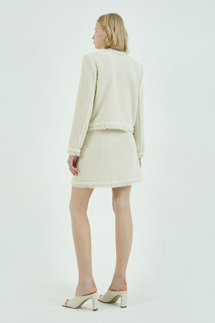 Goen.j Pussy-bow Cotton-blend Braided Bouclé-tweed Jacket IVORY