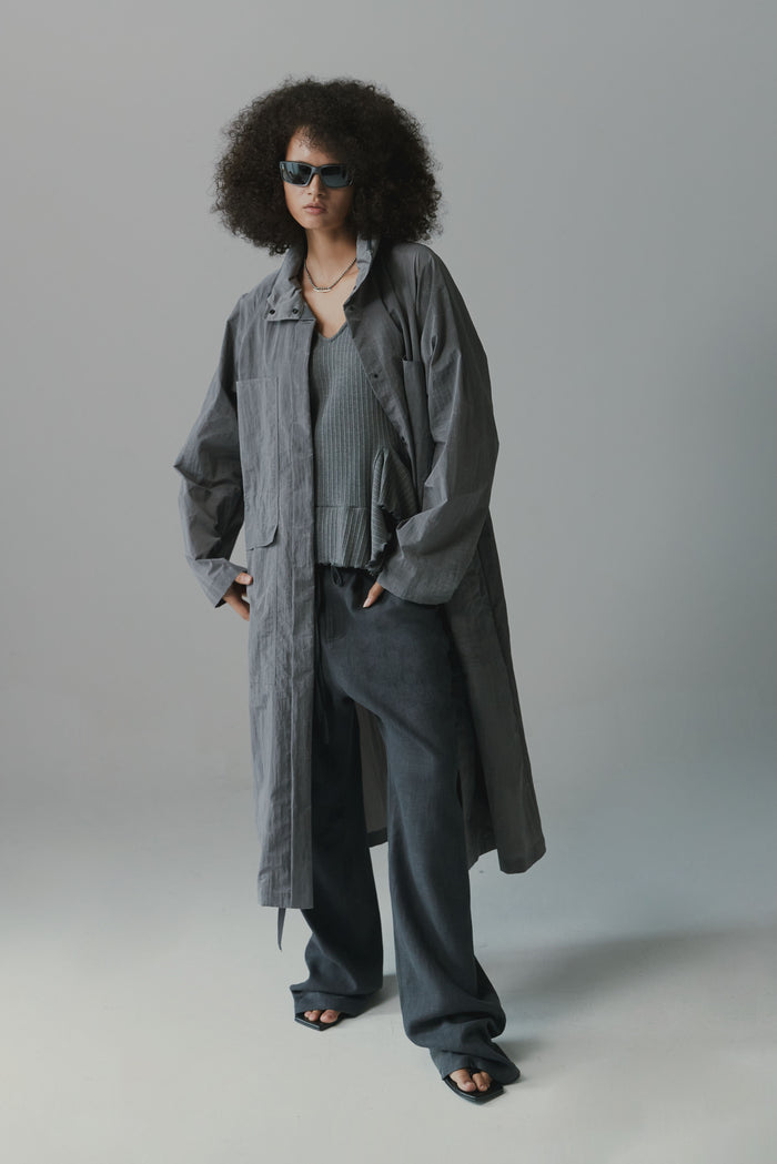 Goen.j Recycled Nylon Waxed Coating Technical Parka Coat GREY