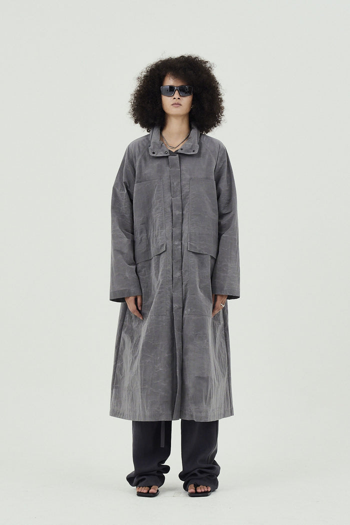 Goen.j Recycled Nylon Waxed Coating Technical Parka Coat GREY