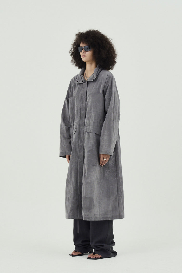 Goen.j Recycled Nylon Waxed Coating Technical Parka Coat GREY