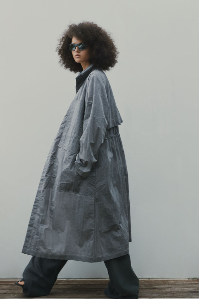 goen.j Recycled nylon waxed coating technical parka coat GREY