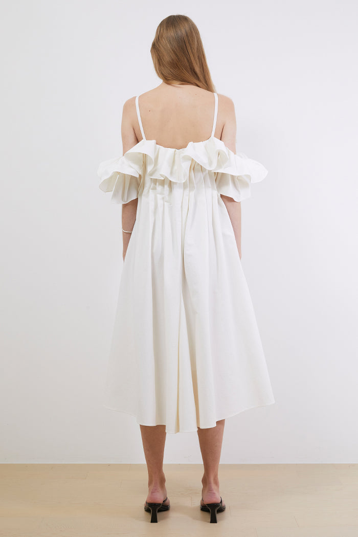 Goen.j Ruffle-bodice Pleated A-line Midi Dress BLACK