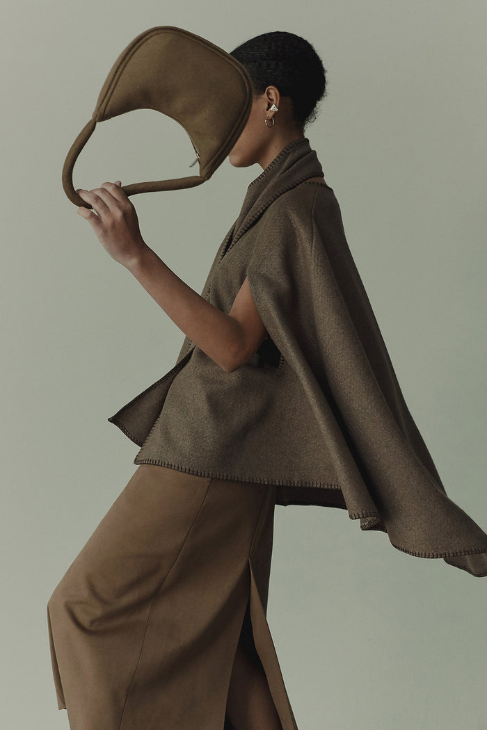 Goen.j Scarf-neckline Whip-stitch Wool-blend Cape BROWN