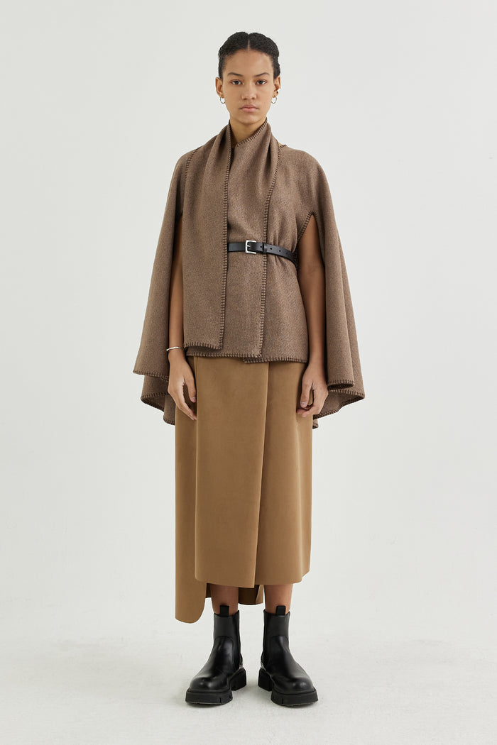 Goen.j Scarf-neckline Whip-stitch Wool-blend Cape BROWN