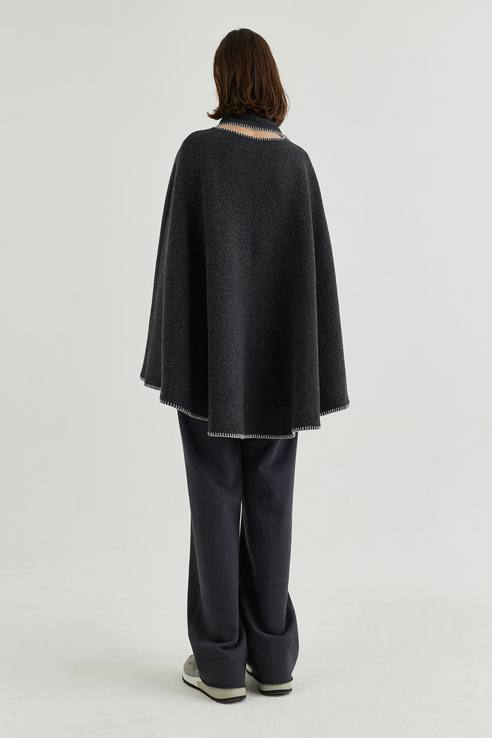 Goen.j Scarf-neckline Whip-stitch Wool-blend Cape CHARCOAL