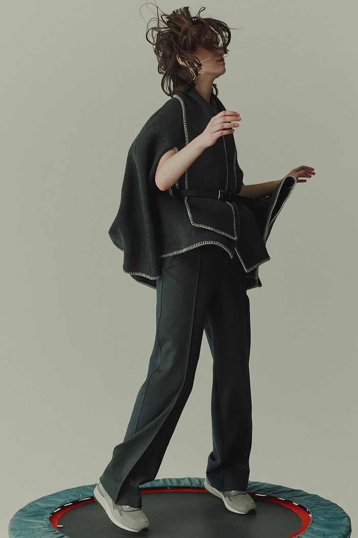 goen.j Scarf-neckline whip-stitch wool-blend cape CHARCOAL