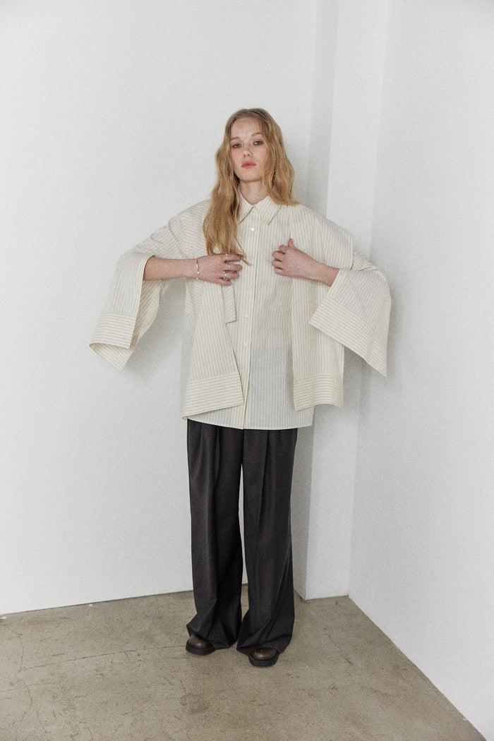 goen.j Self-tie knotted-detail pin-striped cotton shirt CREAM