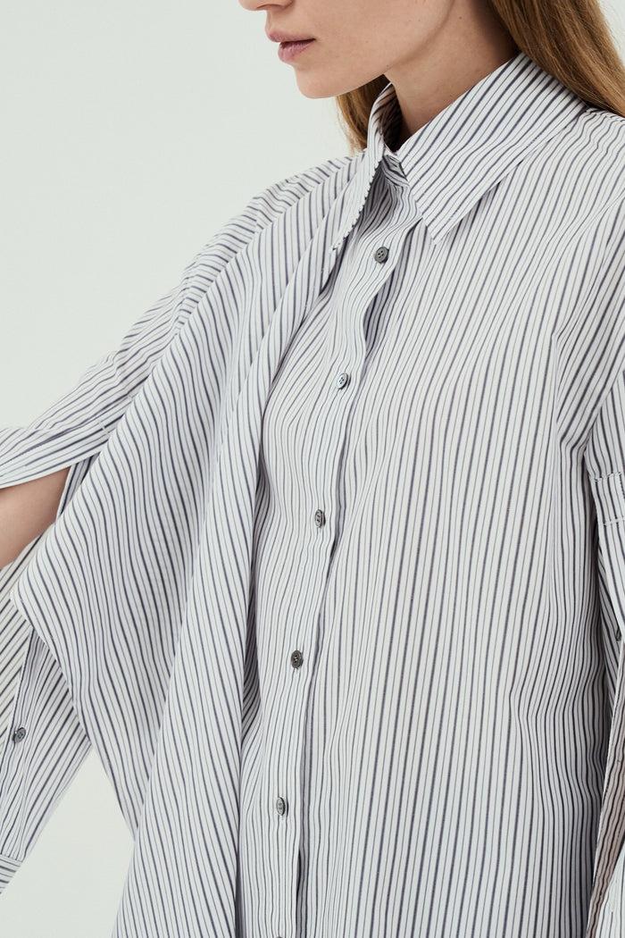 Goen.j Self-tie Knotted-detail Striped Cotton Shirt GREY