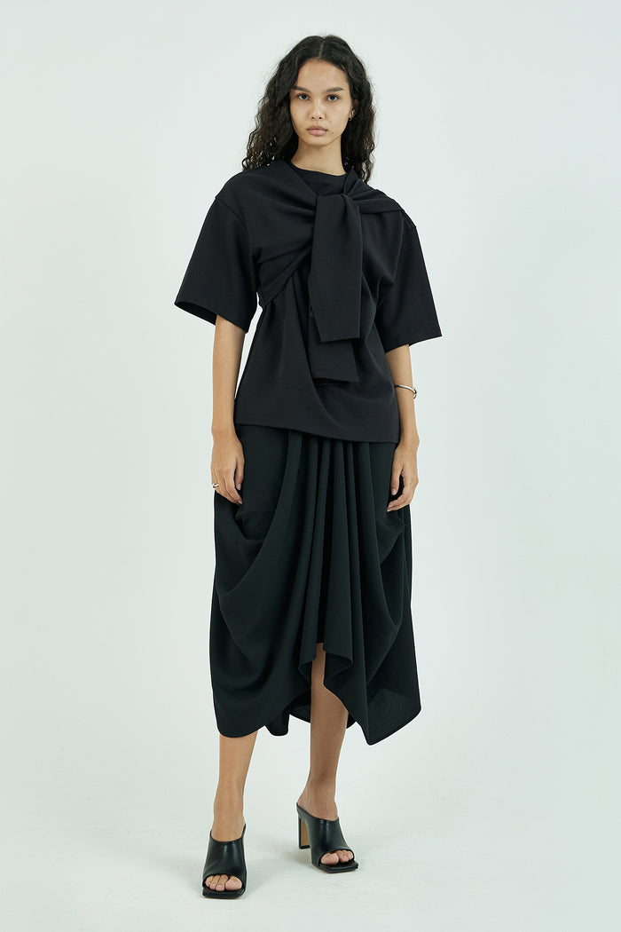 Goen.j Self-tie Scarf-neck Cotton-jersey T-shirt BLACK