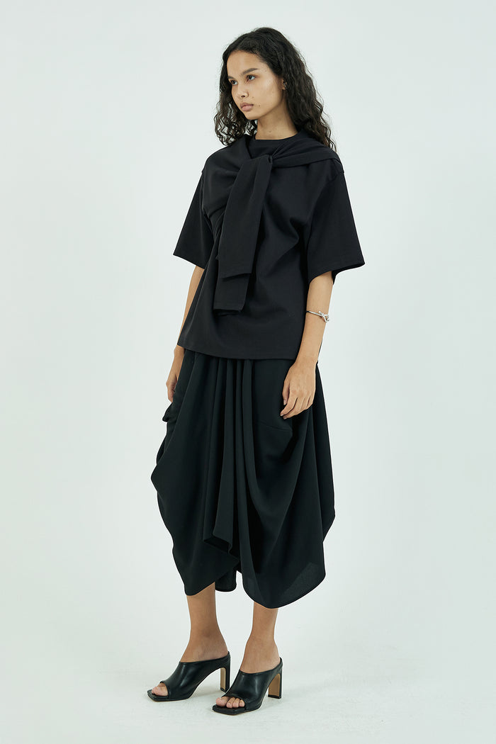 Goen.j Self-tie Scarf-neck Cotton-jersey T-shirt BLACK