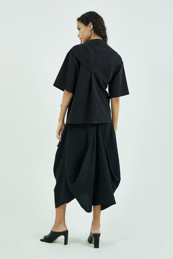 Goen.j Self-tie Scarf-neck Cotton-jersey T-shirt BLACK