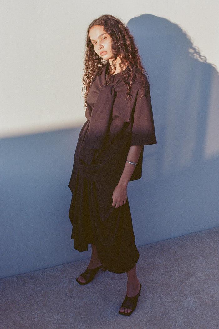 goen.j Self-tie scarf-neck cotton-jersey T-shirt BLACK