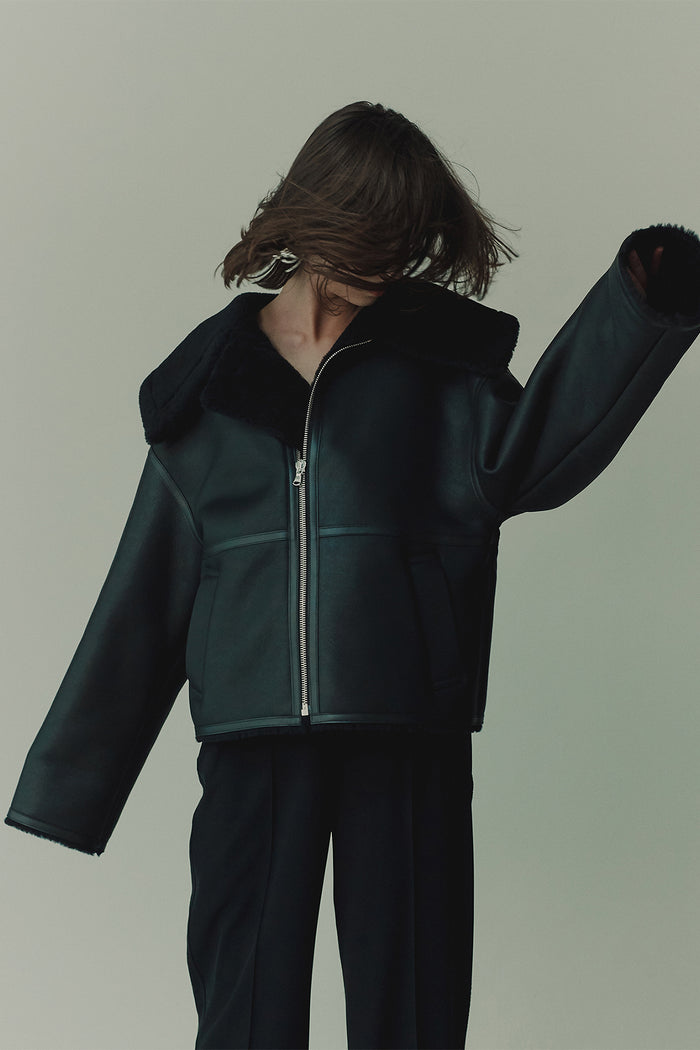 goen.j Shearling-lined aviator leather jacket BLACK