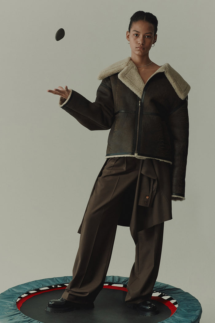 goen.j Shearling-lined aviator leather jacket BROWN