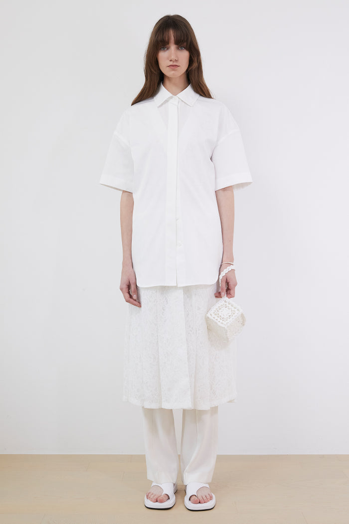 Goen.j Short Sleeve Shirts With A Pleated Corded Lace Dress IVORY