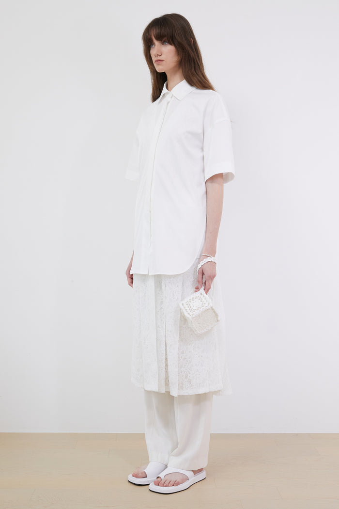 Goen.j Short Sleeve Shirts With A Pleated Corded Lace Dress IVORY