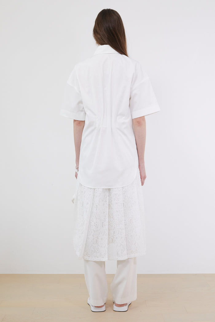 Goen.j Short Sleeve Shirts With A Pleated Corded Lace Dress IVORY