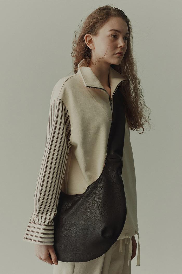 Goen.j Striped Poplin Shirt-layered Half-zip Cotton-jersey Sweatshirt CREAM/BROWN STRIPE