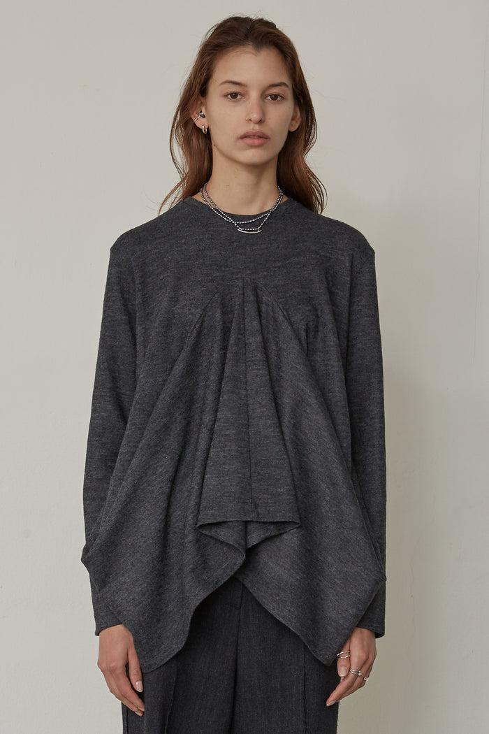 Goen.j Structured Draping Wool-blend Jersey Top BLACK