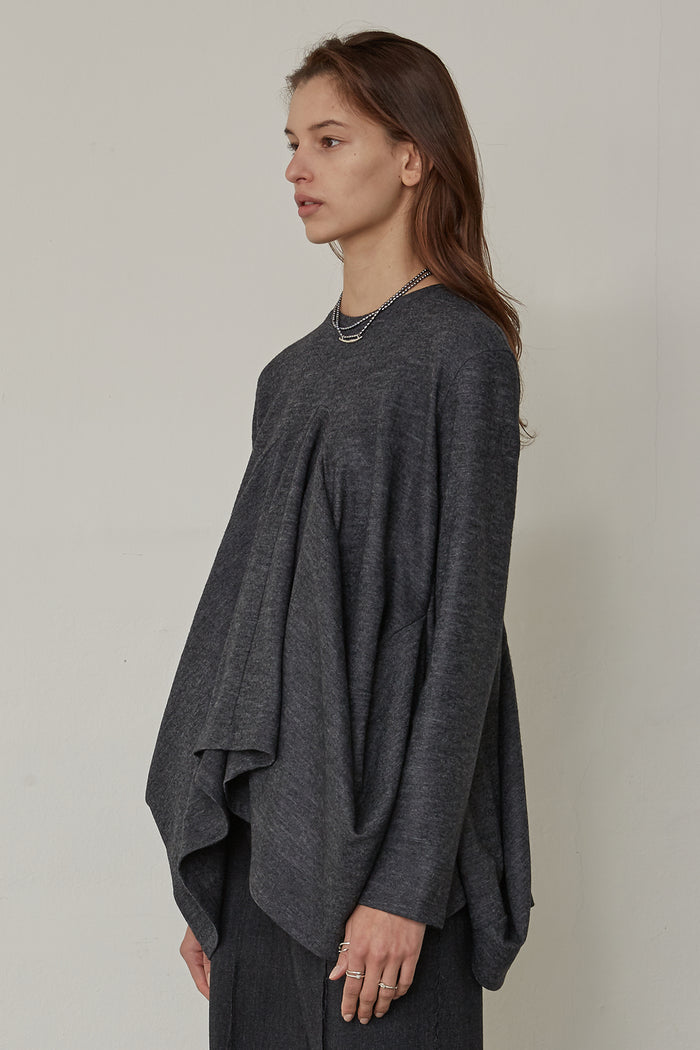 Goen.j Structured Draping Wool-blend Jersey Top BLACK