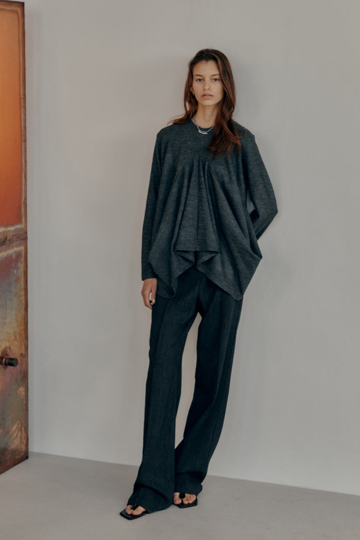 goen.j Structured draping wool-blend jersey top BLACK