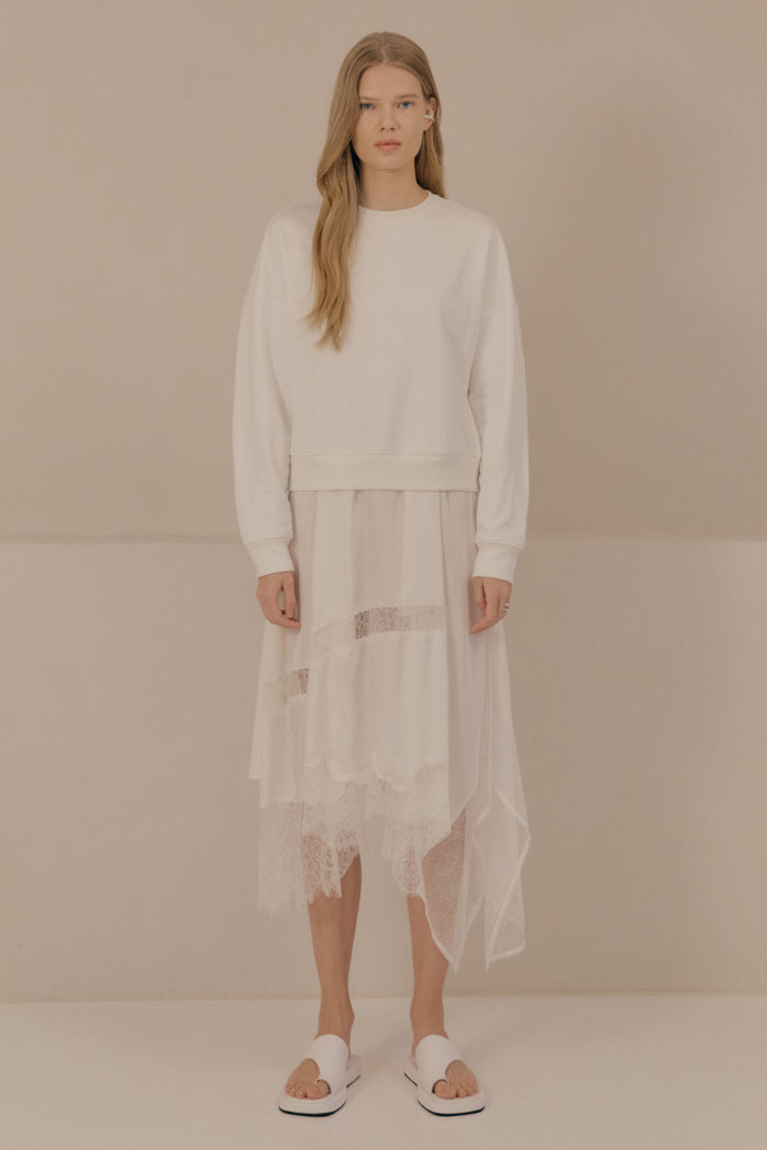 Goen.j Sweatshirt And Charmeuse Skirt Layering Dress IVORY