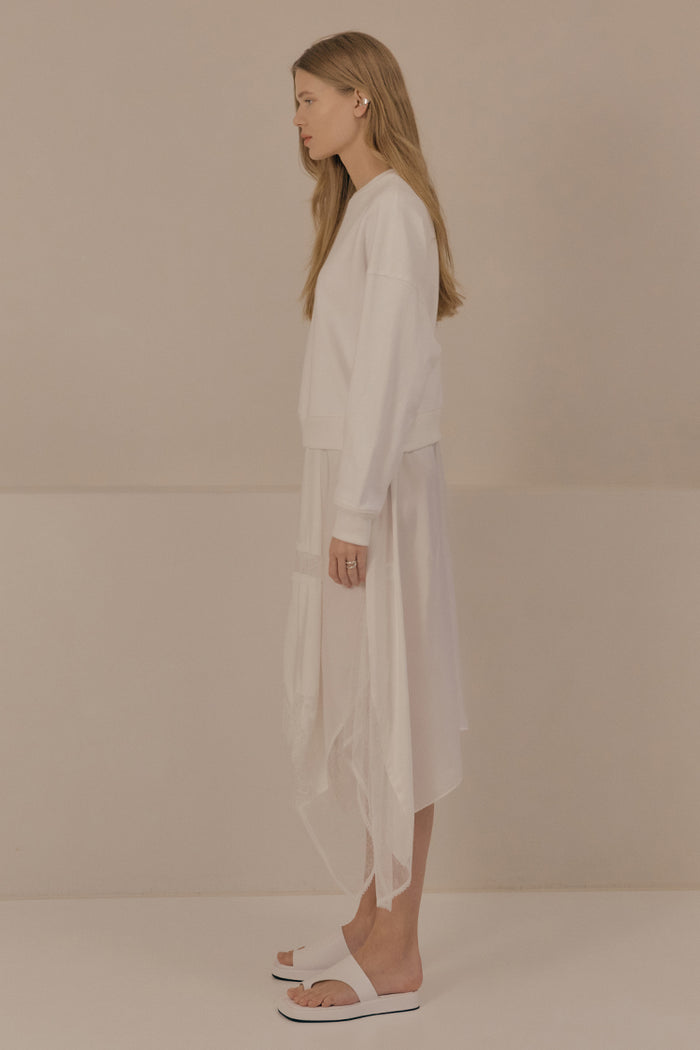 Goen.j Sweatshirt And Charmeuse Skirt Layering Dress IVORY