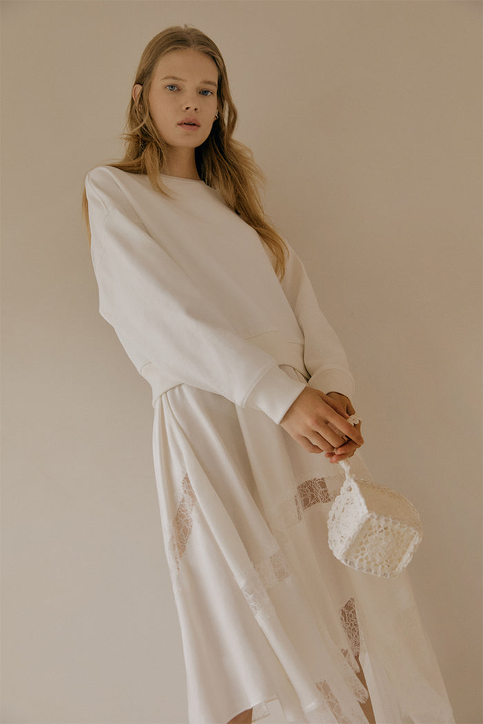 goen.j Sweatshirt and charmeuse skirt layering dress IVORY