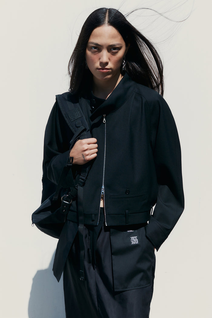 goen.j Trouser motif wool-blend bomber jacket BLACK