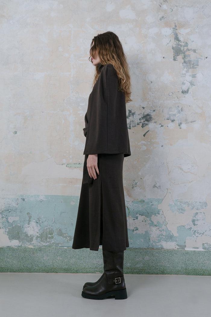 Goen.j Turtle-neck Knot Detailed Cape-effect Dress BROWN
