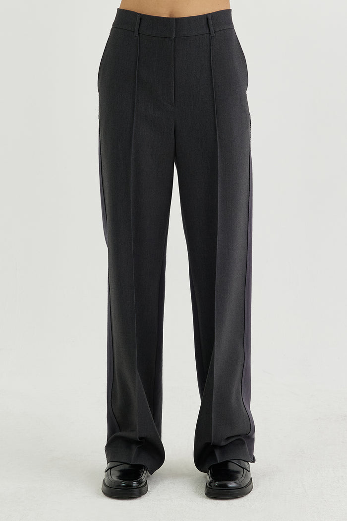 Goen.j Twill And Cotton-jersey Double Garment Effect Straight-leg Pants CHARCOAL