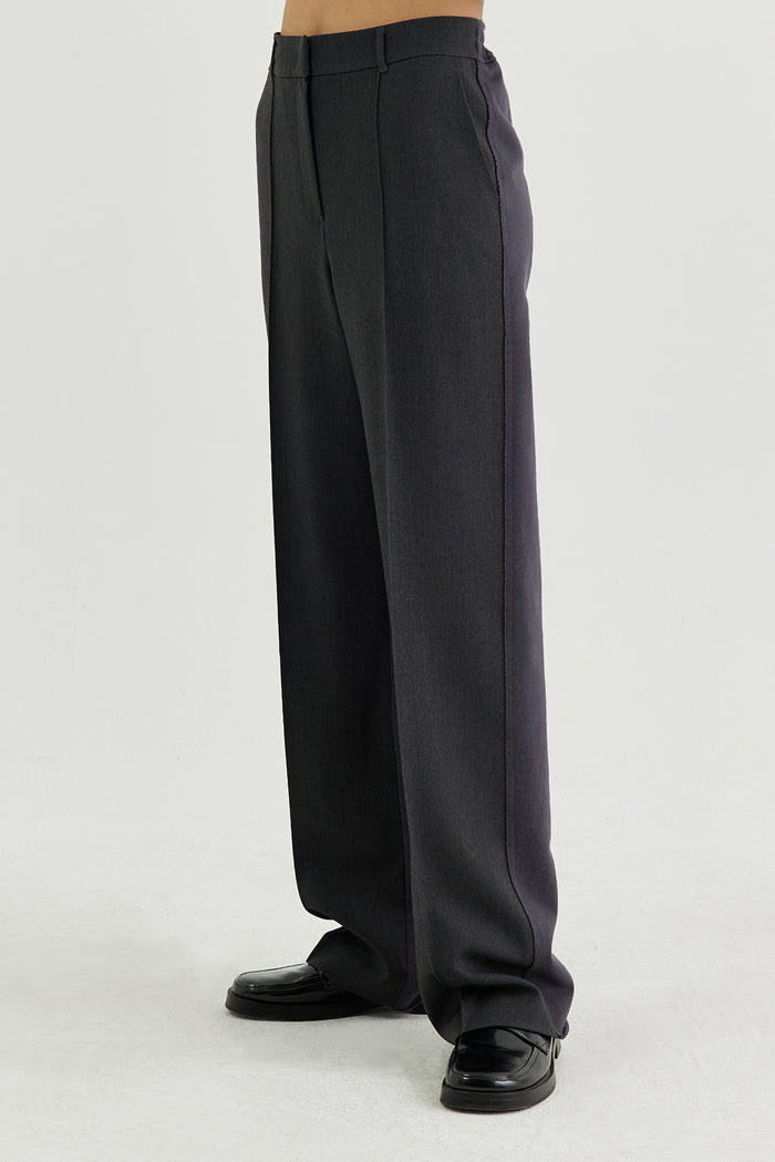 Goen.j Twill And Cotton-jersey Double Garment Effect Straight-leg Pants CHARCOAL