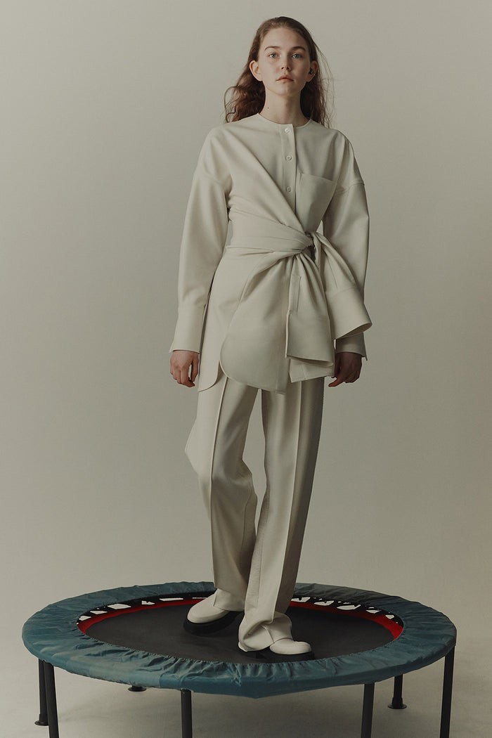 Goen.j Twill And Cotton-jersey Double Garment Effect Straight-leg Pants CREAM