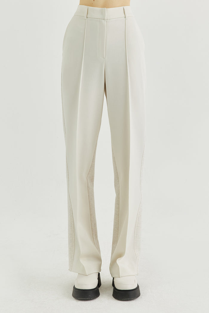Goen.j Twill And Cotton-jersey Double Garment Effect Straight-leg Pants CREAM