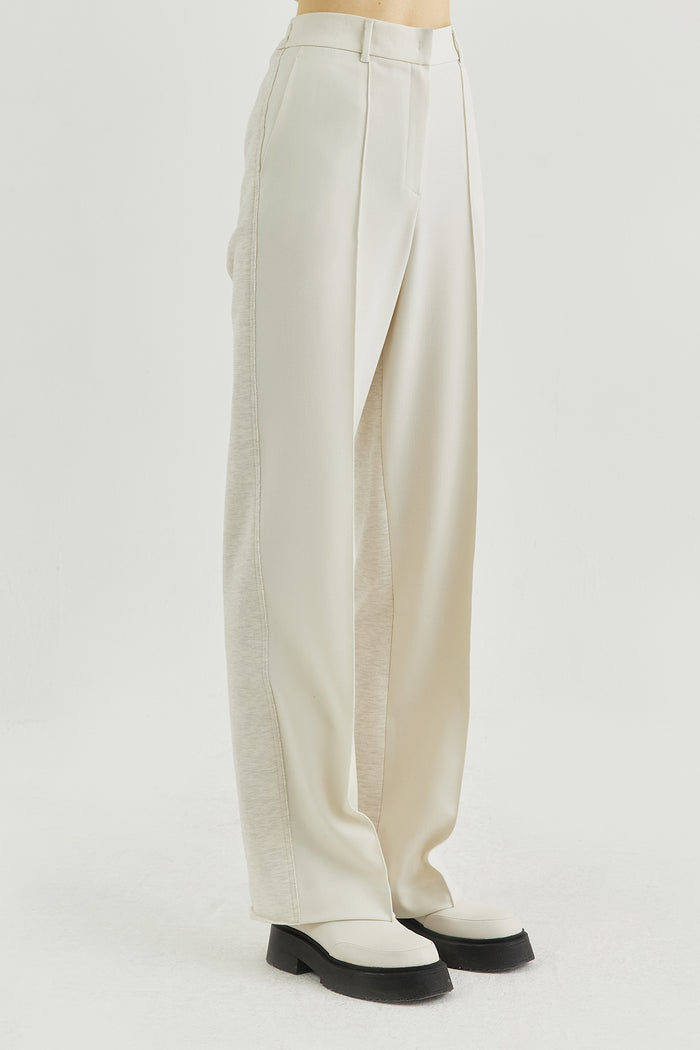 Goen.j Twill And Cotton-jersey Double Garment Effect Straight-leg Pants CREAM