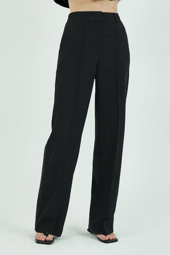 Goen.j Twill And Cotton-jersey Double Garment Effect Straight-leg Pants BLACK